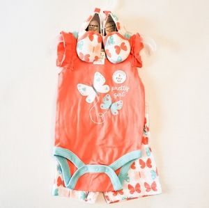 0-3 months Baby Girl 3 pc Outfit salmon & blue